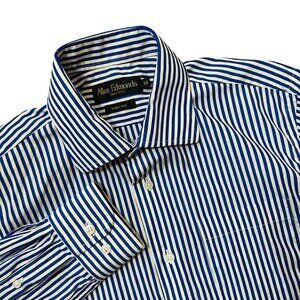 Allen Edmonds Button Up Blue Stripe Shirt Mens Size M Business Casual Classic